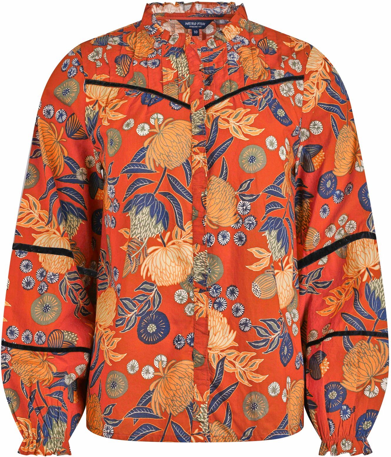 Weird Fish Bodhi Printed Long Sleeve Blouse Rust Leaves Size 18 - new-arrivals all new-arrivals womens offers all-offers offers womens-offers sale all-sale sale womens women women all-womens women tshirts-and-tops women tshirts-and-tops