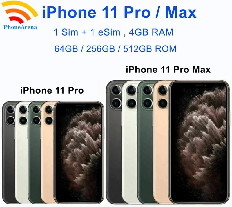 Original iPhone 11 Pro Max 64GB 256GB ROM Genuine Super Retina XDR OLED Face ID IOS NFC Unlocked 11promax LTE