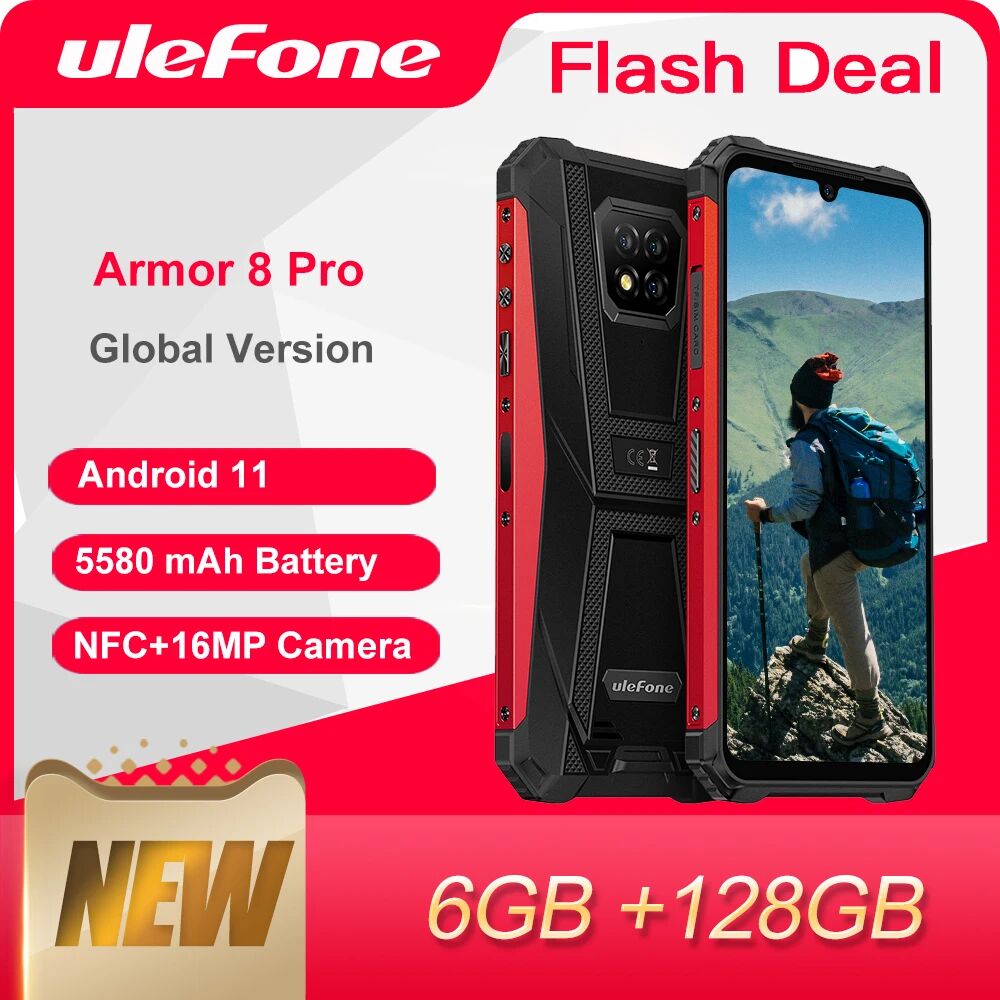 Rugged Smartphone Ulefone Armor 8 Pro 6GB/8GB+128GB Android 11 5580mAh NFC/IP68/4G / GPS/Waterproof Mobile Phone IP68 Smartphone