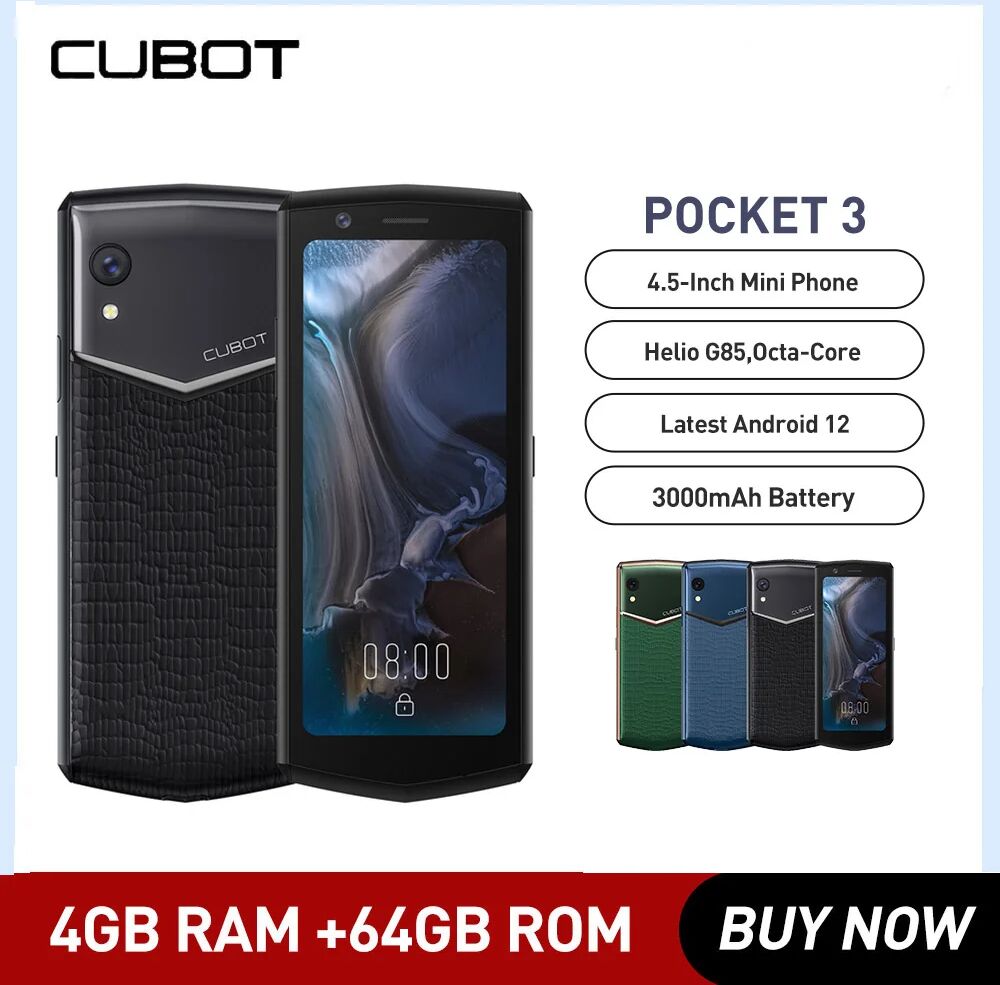 Cubot Pocket 3 Mini Dual SIM 4.5Inch Smartphone Helio G85 Octa-Core 4GB RAM 64GB ROM 20MP Camera Small Phone 3000mAh Battery NFC