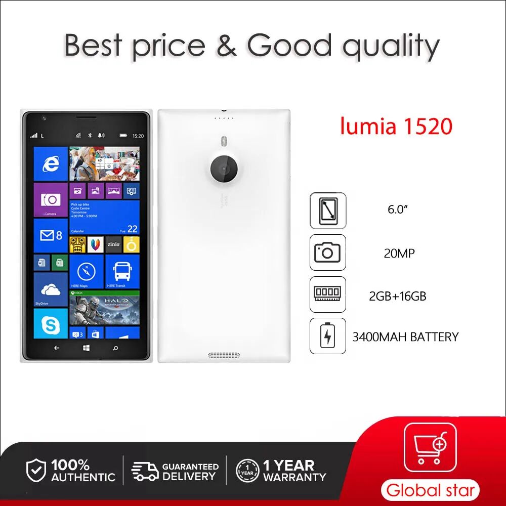 Original Lumia 1520 4G 20MP 6.0" WIFI 2GB+32GB Bluetooth CellPhone Made in Finland Unlocked