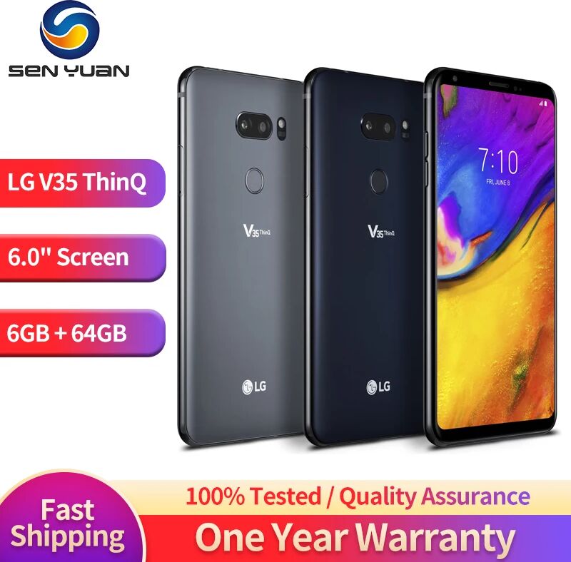 Original Unlocked LG V35 ThinQ 4G LTE Mobile Phone 6'' 6GB RAM 64GB ROM 16MP Camera Snapdragon 845 Octa-Core Android SmartPhone