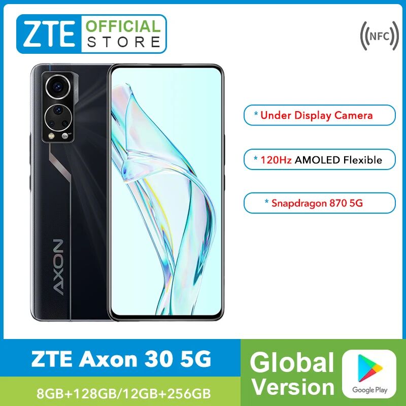 Global Version ZTE Axon 30 5G Under Screen Camera Smartphone 8GB 128GB Snapdragon 870 6.92'' 120Hz AMOLED Display 65W Charge