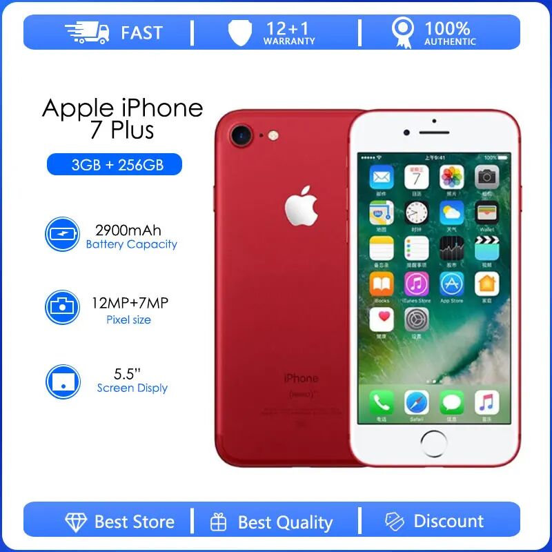 Original Unlock Apple iPhone 7 Plus Used Mobile Phone 32GB/128GB/256GB ROM 5.5" Quad-core 12MP 2900mAh 4G LTE Smartphone