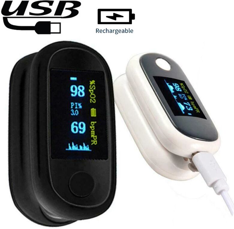 Rechargeable Finger Pulse Oximeter USB Rechargeable Oxymeter SpO2 PR Medical Blood Oxygen Heart Rate Health Monitor Kids Adults