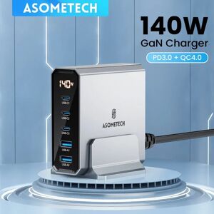 ASOMETECH 140W GaN USB Type C  Charger Multiple Ports QC4.0 PD Quick Charger For Macbook Laptop Tablet iPhone 14 Samsung S23