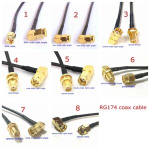 RG174 SMA To SMA Male Female Connector 90 Degree Right Angle RPSMA To RPSMA Female Extension Cable Copper Wire for RG-174 Antenn
