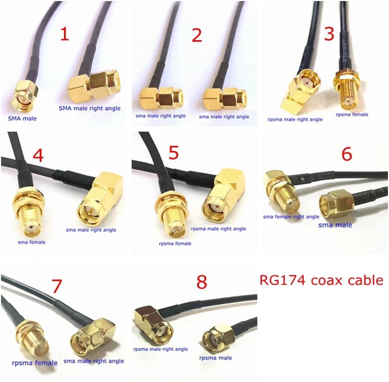 RG174 SMA To SMA Male Female Connector 90 Degree Right Angle RPSMA To RPSMA Female Extension Cable Copper Wire for RG-174 Antenn