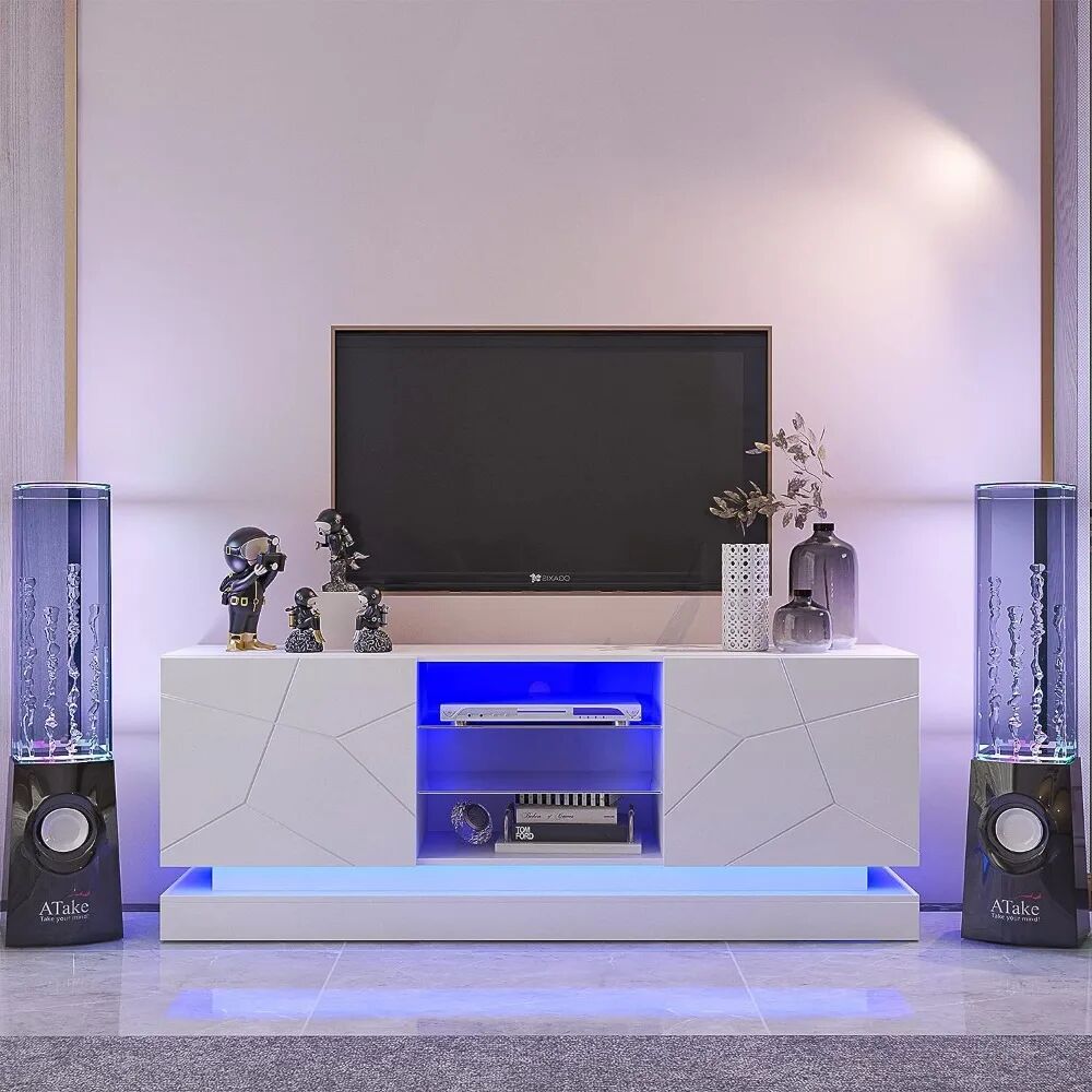 TV Stand, Glossy Lacquered Modern Entertainment Center for 60/65/70 Inch TV Television Stands