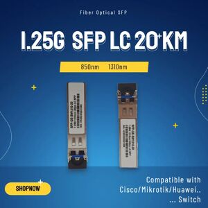 1.25G SFP Module Multi-Mode Duplex LC 20KM Gigabit 850nm 1310nm SFP Transceiver Module Compatible with Cisco/Mikrotik Switch