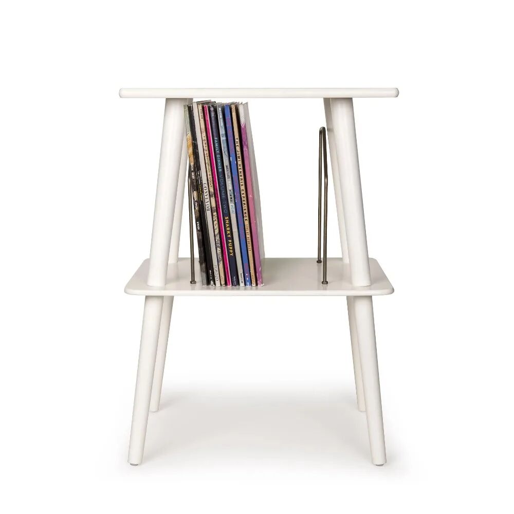 Manchester Mid-Century Wood and Metal Turntable Stand in White