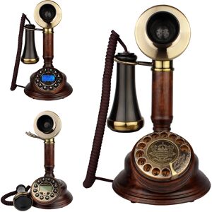 Solid Wood Antique Old Telephone Retro Home Fashion Creative Wired Fixed Phone Nostalgic Landline Digital Button And Rotary Dial