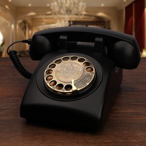 Retro Corded Desk Telephone Plastic Classic Vintage Button/ Rotary Dial Hands Free Landline Phone for Home/Office/Hotel