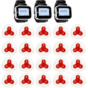 JINGLE BELLS Restaurant Pager Wireless Calling System Paging System 3 Watch Receiver+20 Call Button Pager Restaurant Equipments