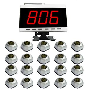 SINGCALL Service Calling System, Wireless Paging System for Hotel, 1pc White Display Receiver and 20pcs Table Bells