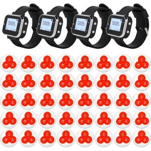 JINGLE BELLS Wireless Calling System 40 Calling Button+4 Watch Pager for Restaurant, Cafe, Bar Wireless Service Call Bell Paging