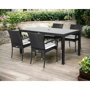 4 Rattan Garden Chairs & Small Rectangular Dining Table Set in Black & White - Roma - Rattan Direct 4 Rattan Garden Chairs & Small Rectangular Dining Table Set in Black & White - Roma - Rattan Direct