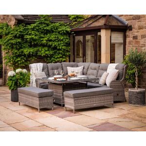 Rattan Garden Reclining Corner Sofa Set with Ice Bucket Dining Table in Grey - Fiji - Rattan Direct Rattan Garden Reclining Corner Sofa Set with Ice Bucket Dining Table in Grey - Fiji - Rattan Direct