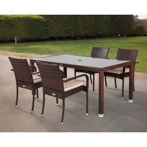 Roma 4 Rattan Garden Chairs & Open Leg Rectangular Table Set in Brown - Roma - Rattan Direct Roma 4 Rattan Garden Chairs & Open Leg Rectangular Table Set in Brown - Roma - Rattan Direct