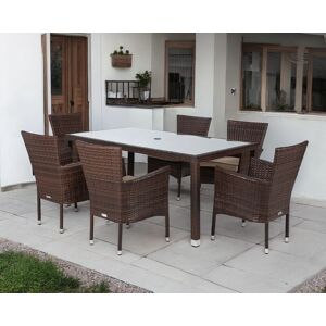 Cambridge 6 Stackable Rattan Garden Chairs & Open Leg Rectangular Dining Table Set in Brown - Cambridge - Rattan Direct Cambridge 6 Stackable Rattan Garden Chairs & Open Leg Rectangular Dining Table Set in Brown - Cambridge - Rattan Direct