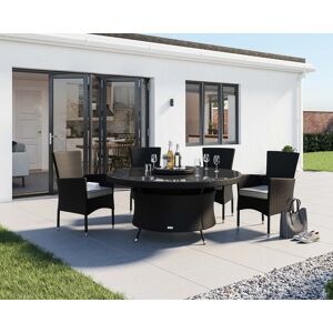 Cambridge 4 Rattan Garden Chairs & Large Round Dining Table Set in Black & White - Cambridge - Rattan Direct Cambridge 4 Rattan Garden Chairs & Large Round Dining Table Set in Black & White - Cambridge - Rattan Direct