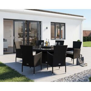 6 Seat Rattan Garden Dining Set With Large Round Dining Table in Black & White - Cambridge - Rattan Direct 6 Seat Rattan Garden Dining Set With Large Round Dining Table in Black & White - Cambridge - Rattan Direct