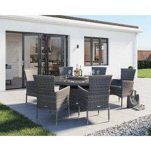 6 Seat Rattan Garden Dining Set With Large Round Dining Table in Grey - Cambridge - Rattan Direct 6 Seat Rattan Garden Dining Set With Large Round Dining Table in Grey - Cambridge - Rattan Direct