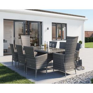 Rectangular Rattan Garden Dining Table Set in Grey With 8 Chairs - Cambridge - Rattan Direct Rectangular Rattan Garden Dining Table Set in Grey With 8 Chairs - Cambridge - Rattan Direct