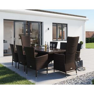 Rectangular Rattan Garden Dining Table Set With 8 Chairs in Brown - Cambridge - Rattan Direct Rectangular Rattan Garden Dining Table Set With 8 Chairs in Brown - Cambridge - Rattan Direct