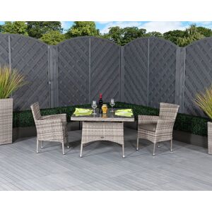 Square Rattan Garden Dining Table & 2 Stackable Chairs in Grey - Cambridge - Rattan Direct Square Rattan Garden Dining Table & 2 Stackable Chairs in Grey - Cambridge - Rattan Direct
