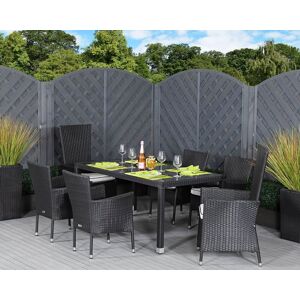 Cambridge 2 Reclining + 4 Stackable Rattan Garden Chairs & Open Leg Rectangular Table Set in Black & White - Cambridge - Rattan Direct Cambridge 2 Reclining + 4 Stackable Rattan Garden Chairs & Open Leg Rectangular Table Set in Black & White - Cambridge - Rattan Direct