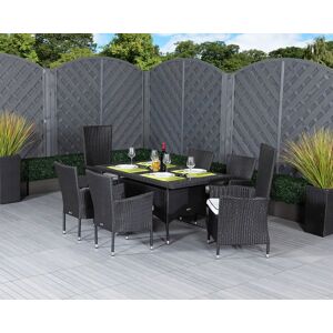 Rectangular Rattan Garden Dining Table Set With 6 Chairs in Black & White - Cambridge - Rattan Direct Rectangular Rattan Garden Dining Table Set With 6 Chairs in Black & White - Cambridge - Rattan Direct