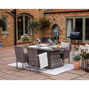 4 Seat Rattan Garden Dining Set With Rectangular Table in Grey With Fire Pit - Cambridge - Rattan Direct 4 Seat Rattan Garden Dining Set With Rectangular Table in Grey With Fire Pit - Cambridge - Rattan Direct