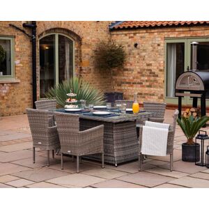 6 Seat Rattan Garden Dining Set With Rectangular Table in Grey With Fire Pit - Cambridge - Rattan Direct 6 Seat Rattan Garden Dining Set With Rectangular Table in Grey With Fire Pit - Cambridge - Rattan Direct