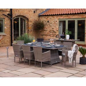 8 Seat Rattan Garden Dining Set With Rectangular Table in Grey With Fire Pit - Cambridge - Rattan Direct 8 Seat Rattan Garden Dining Set With Rectangular Table in Grey With Fire Pit - Cambridge - Rattan Direct