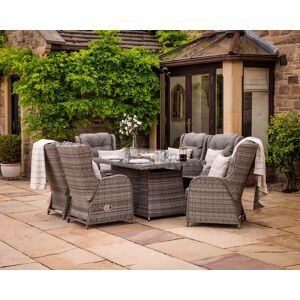 6 Reclining Rattan Garden Chairs & Rectangular Fire Pit Dining Table in Grey - Fiji - Rattan Direct 6 Reclining Rattan Garden Chairs & Rectangular Fire Pit Dining Table in Grey - Fiji - Rattan Direct