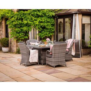 4 Seat Rattan Garden Dining Set With Square Table in Grey With Fire Pit - Marseille - Rattan Direct 4 Seat Rattan Garden Dining Set With Square Table in Grey With Fire Pit - Marseille - Rattan Direct