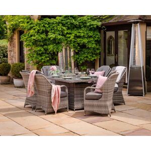 6 Seat Rattan Garden Dining Set With Rectangular Table in Grey With Fire Pit - Marseille - Rattan Direct 6 Seat Rattan Garden Dining Set With Rectangular Table in Grey With Fire Pit - Marseille - Rattan Direct