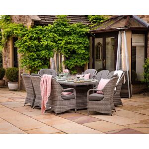 8 Seat Rattan Garden Dining Set With Rectangular Table in Grey With Fire Pit - Marseille - Rattan Direct 8 Seat Rattan Garden Dining Set With Rectangular Table in Grey With Fire Pit - Marseille - Rattan Direct