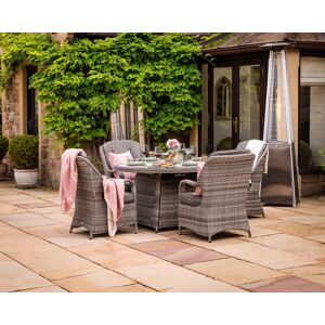 4 Seat Rattan Garden Dining Set With Round Table in Grey With Fire Pit - Marseille - Rattan Direct 4 Seat Rattan Garden Dining Set With Round Table in Grey With Fire Pit - Marseille - Rattan Direct