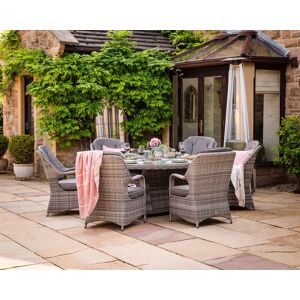 6 Seat Rattan Garden Dining Set With Large Round Table in Grey With Fire Pit - Marseille - Rattan Direct 6 Seat Rattan Garden Dining Set With Large Round Table in Grey With Fire Pit - Marseille - Rattan Direct