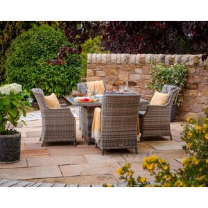 4 Seat Rattan Garden Dining Set With Square Table in Grey With Fire Pit - Riviera - Rattan Direct 4 Seat Rattan Garden Dining Set With Square Table in Grey With Fire Pit - Riviera - Rattan Direct