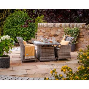 4 Seat Rattan Garden Dining Set With Rectangular Table in Grey With Fire Pit - Riviera - Rattan Direct 4 Seat Rattan Garden Dining Set With Rectangular Table in Grey With Fire Pit - Riviera - Rattan Direct