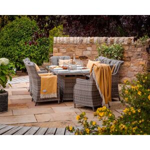 8 Seat Rattan Garden Dining Set With Rectangular Table in Grey With Fire Pit - Riviera - Rattan Direct 8 Seat Rattan Garden Dining Set With Rectangular Table in Grey With Fire Pit - Riviera - Rattan Direct