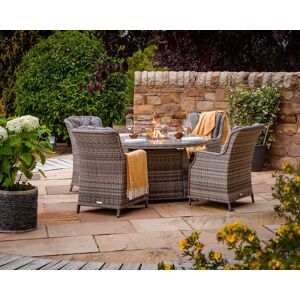 4 Seat Rattan Garden Dining Set With Round Table in Grey With Fire Pit - Riviera - Rattan Direct 4 Seat Rattan Garden Dining Set With Round Table in Grey With Fire Pit - Riviera - Rattan Direct