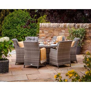 6 Seat Rattan Garden Dining Set With Round Table in Grey With Fire Pit - Riviera - Rattan Direct 6 Seat Rattan Garden Dining Set With Round Table in Grey With Fire Pit - Riviera - Rattan Direct
