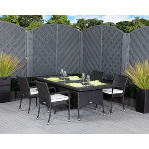 4 Rattan Garden Chairs & Rectangular Table Set in Black & White - Roma - Rattan Direct 4 Rattan Garden Chairs & Rectangular Table Set in Black & White - Roma - Rattan Direct