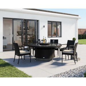 6 Rattan Garden Chairs, Large Round Dining Table & Lazy Susan Set in Black & White - Roma - Rattan Direct 6 Rattan Garden Chairs, Large Round Dining Table & Lazy Susan Set in Black & White - Roma - Rattan Direct