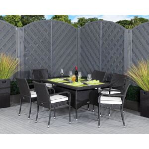 6 Seat Rattan Garden Dining Set With Small Rectangular Dining Table in Black & White - Roma - Rattan Direct 6 Seat Rattan Garden Dining Set With Small Rectangular Dining Table in Black & White - Roma - Rattan Direct