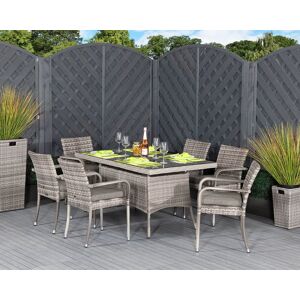 6 Seat Rattan Garden Dining Set With Small Rectangular Dining Table in Grey - Roma - Rattan Direct 6 Seat Rattan Garden Dining Set With Small Rectangular Dining Table in Grey - Roma - Rattan Direct